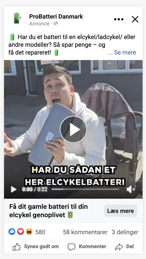 Meta-annonce for ProBatteri Danmark