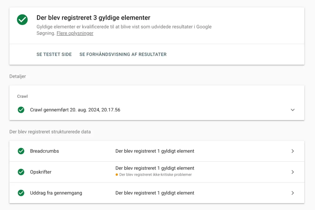 Korrekt implementeret struktureret data og rich snippets